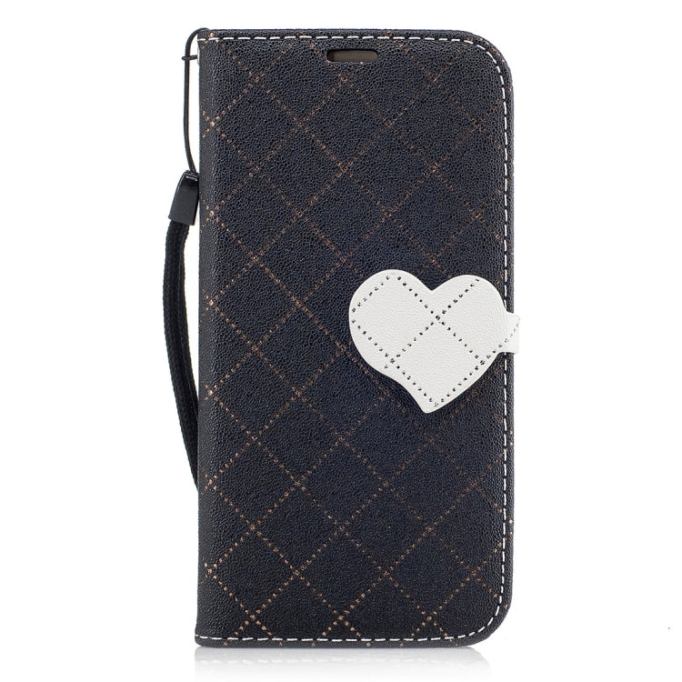 For Galaxy A3 (2017) TPU + PU Love Contrast Color Lattice Horizontal Flip Leather Case with Holder & Card Slots & Wallet & Lanyard
