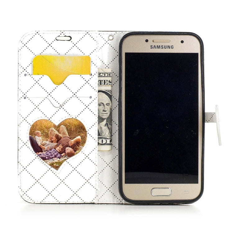 For Galaxy A3 (2017) TPU + PU Love Contrast Color Lattice Horizontal Flip Leather Case with Holder & Card Slots & Wallet & Lanyard