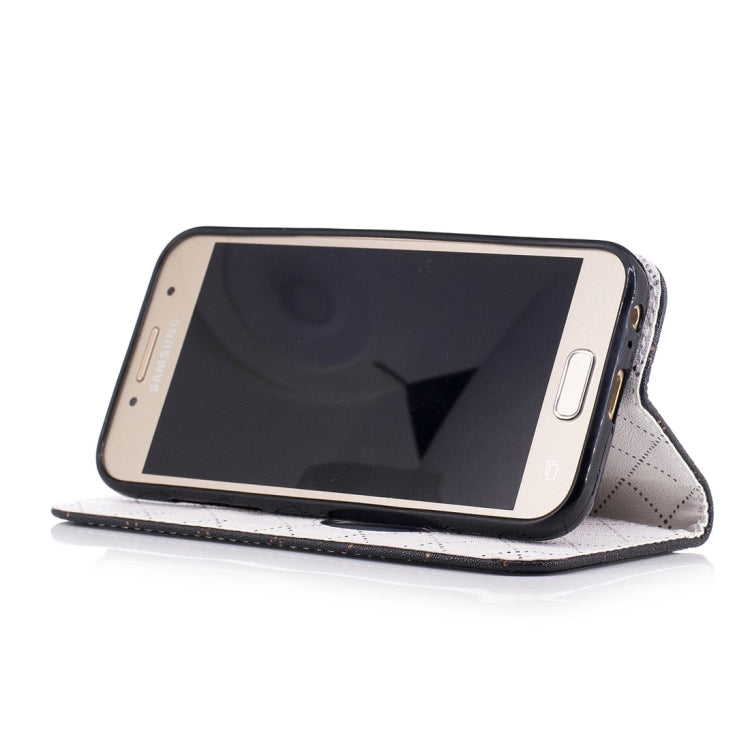 For Galaxy A3 (2017) TPU + PU Love Contrast Color Lattice Horizontal Flip Leather Case with Holder & Card Slots & Wallet & Lanyard