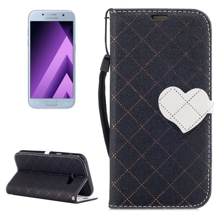 For Galaxy A3 (2017) TPU + PU Love Contrast Color Lattice Horizontal Flip Leather Case with Holder & Card Slots & Wallet & Lanyard