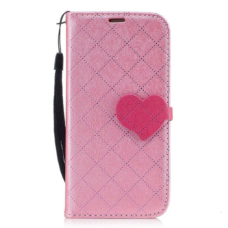 For Galaxy A3 (2017) TPU + PU Love Contrast Color Lattice Horizontal Flip Leather Case with Holder & Card Slots & Wallet & Lanyard