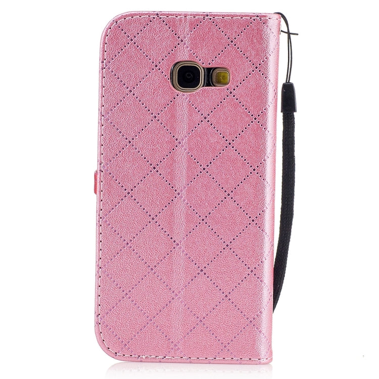 For Galaxy A3 (2017) TPU + PU Love Contrast Color Lattice Horizontal Flip Leather Case with Holder & Card Slots & Wallet & Lanyard