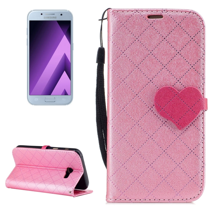 For Galaxy A3 (2017) TPU + PU Love Contrast Color Lattice Horizontal Flip Leather Case with Holder & Card Slots & Wallet & Lanyard