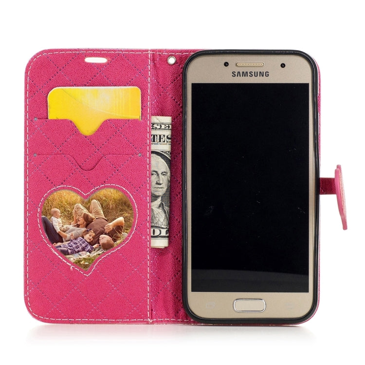 For Galaxy A3 (2017) TPU + PU Love Contrast Color Lattice Horizontal Flip Leather Case with Holder & Card Slots & Wallet & Lanyard