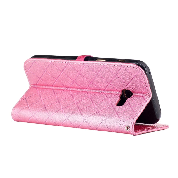 For Galaxy A3 (2017) TPU + PU Love Contrast Color Lattice Horizontal Flip Leather Case with Holder & Card Slots & Wallet & Lanyard