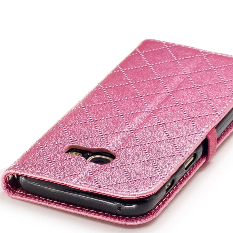 For Galaxy A3 (2017) TPU + PU Love Contrast Color Lattice Horizontal Flip Leather Case with Holder & Card Slots & Wallet & Lanyard