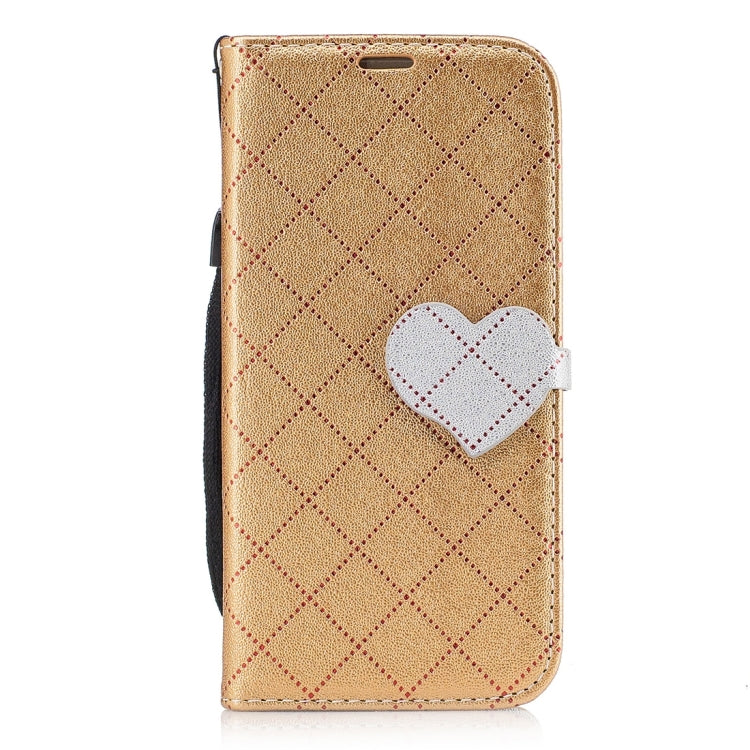 For Galaxy A3 (2017) TPU + PU Love Contrast Color Lattice Horizontal Flip Leather Case with Holder & Card Slots & Wallet & Lanyard