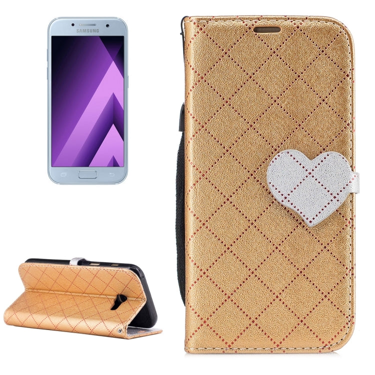 For Galaxy A3 (2017) TPU + PU Love Contrast Color Lattice Horizontal Flip Leather Case with Holder & Card Slots & Wallet & Lanyard