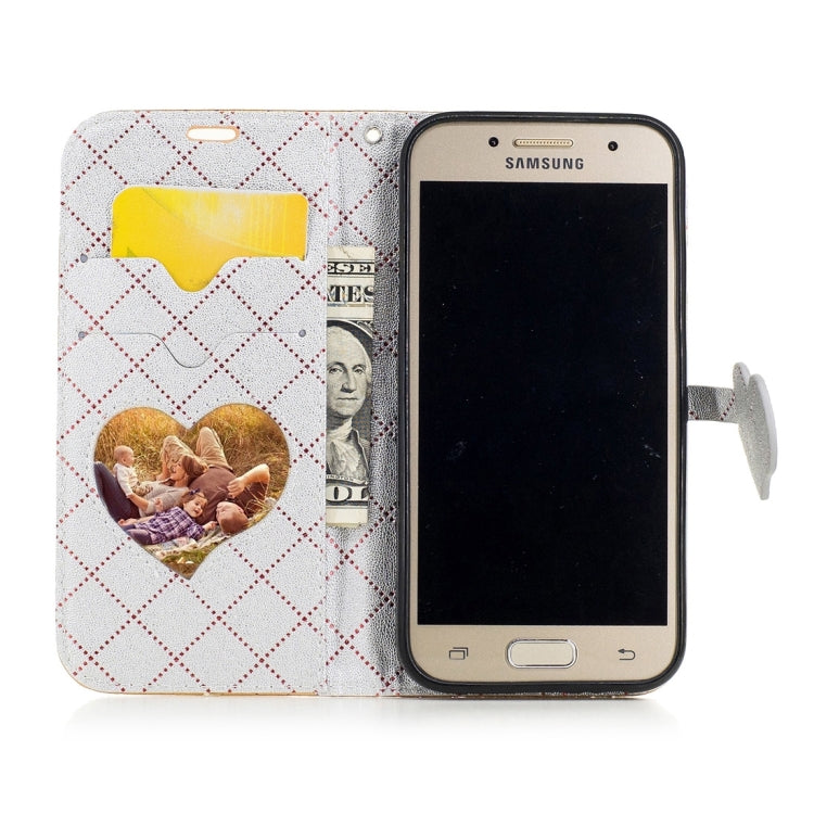 For Galaxy A3 (2017) TPU + PU Love Contrast Color Lattice Horizontal Flip Leather Case with Holder & Card Slots & Wallet & Lanyard