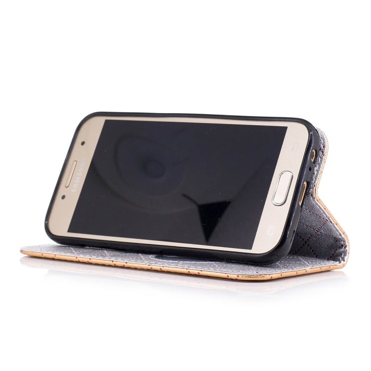 For Galaxy A3 (2017) TPU + PU Love Contrast Color Lattice Horizontal Flip Leather Case with Holder & Card Slots & Wallet & Lanyard