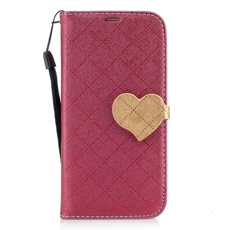 For Galaxy A3 (2017) TPU + PU Love Contrast Color Lattice Horizontal Flip Leather Case with Holder & Card Slots & Wallet & Lanyard