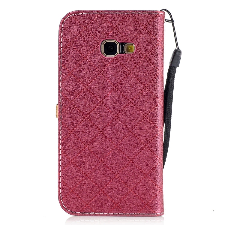 For Galaxy A3 (2017) TPU + PU Love Contrast Color Lattice Horizontal Flip Leather Case with Holder & Card Slots & Wallet & Lanyard