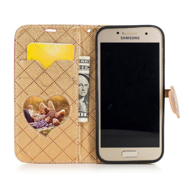 For Galaxy A3 (2017) TPU + PU Love Contrast Color Lattice Horizontal Flip Leather Case with Holder & Card Slots & Wallet & Lanyard