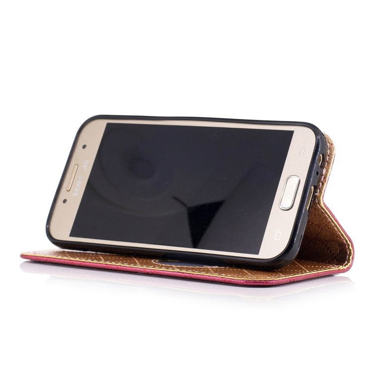 For Galaxy A3 (2017) TPU + PU Love Contrast Color Lattice Horizontal Flip Leather Case with Holder & Card Slots & Wallet & Lanyard