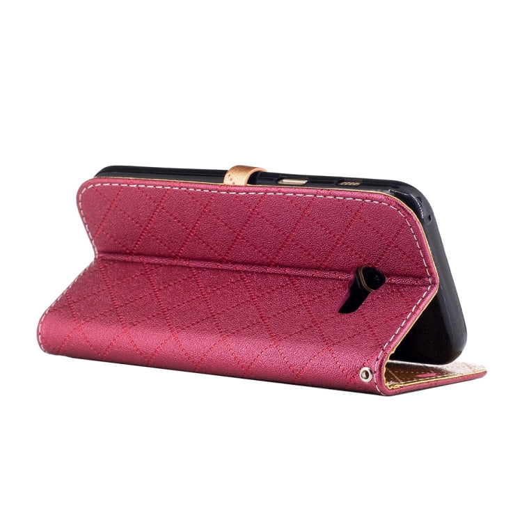 For Galaxy A3 (2017) TPU + PU Love Contrast Color Lattice Horizontal Flip Leather Case with Holder & Card Slots & Wallet & Lanyard