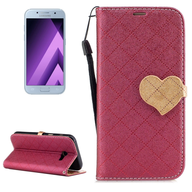For Galaxy A3 (2017) TPU + PU Love Contrast Color Lattice Horizontal Flip Leather Case with Holder & Card Slots & Wallet & Lanyard