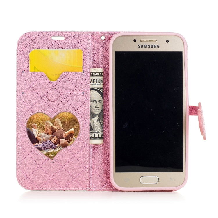 For Galaxy A3 (2017) TPU + PU Love Contrast Color Lattice Horizontal Flip Leather Case with Holder & Card Slots & Wallet & Lanyard