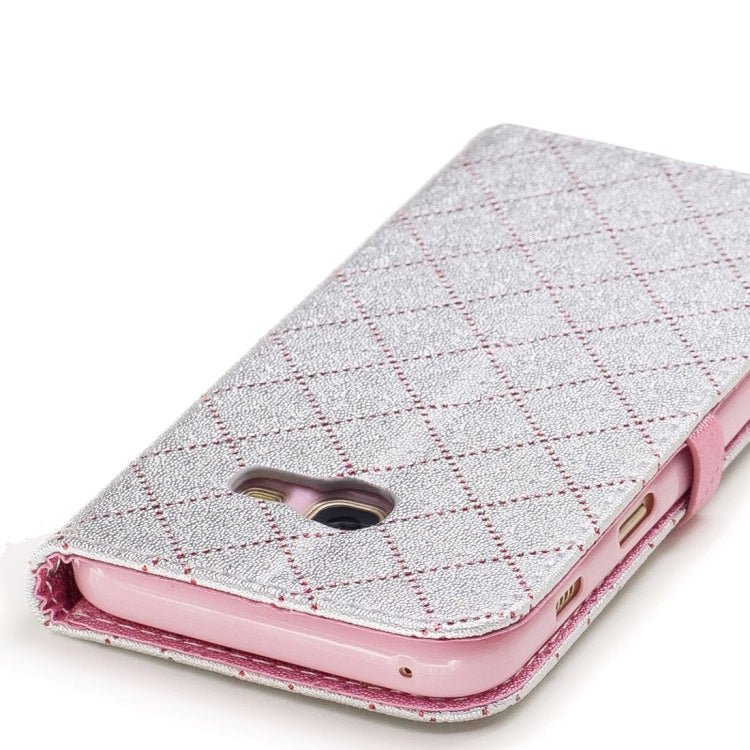 For Galaxy A3 (2017) TPU + PU Love Contrast Color Lattice Horizontal Flip Leather Case with Holder & Card Slots & Wallet & Lanyard