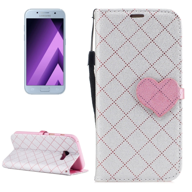 For Galaxy A3 (2017) TPU + PU Love Contrast Color Lattice Horizontal Flip Leather Case with Holder & Card Slots & Wallet & Lanyard