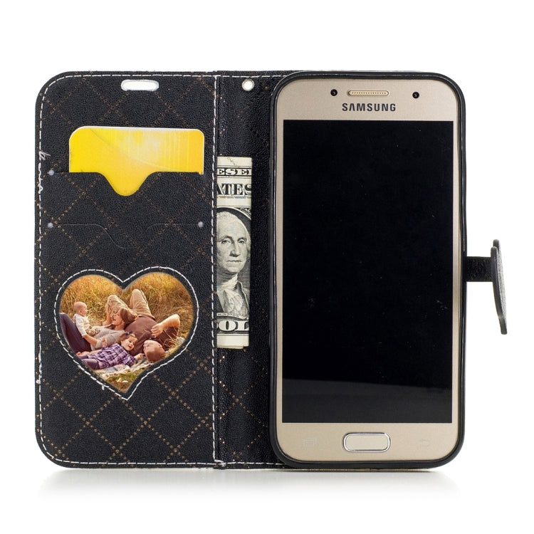 For Galaxy A3 (2017) TPU + PU Love Contrast Color Lattice Horizontal Flip Leather Case with Holder & Card Slots & Wallet & Lanyard