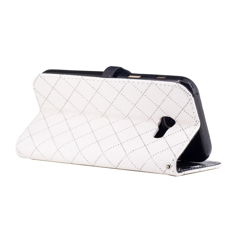 For Galaxy A3 (2017) TPU + PU Love Contrast Color Lattice Horizontal Flip Leather Case with Holder & Card Slots & Wallet & Lanyard
