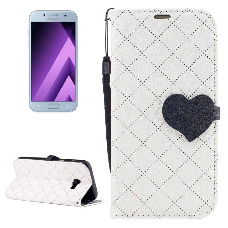 For Galaxy A3 (2017) TPU + PU Love Contrast Color Lattice Horizontal Flip Leather Case with Holder & Card Slots & Wallet & Lanyard