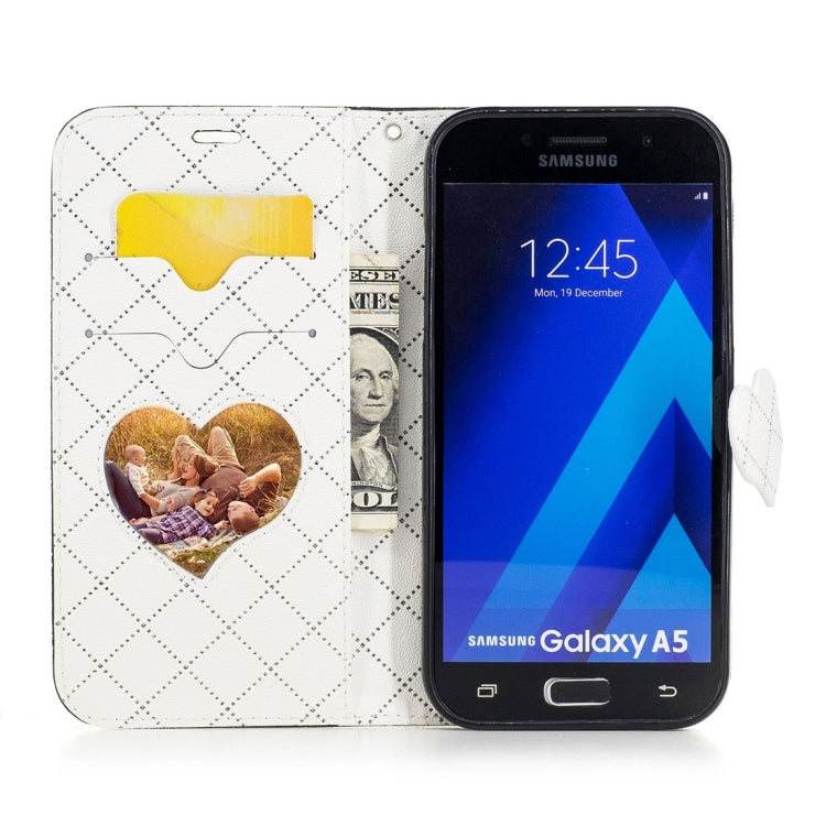 For Galaxy A5 (2017) TPU + PU Love Contrast Color Lattice Horizontal Flip Leather Case with Holder & Card Slots & Wallet & Lanyard