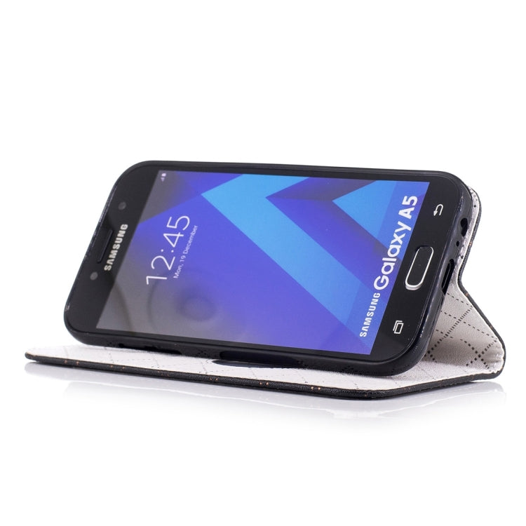 For Galaxy A5 (2017) TPU + PU Love Contrast Color Lattice Horizontal Flip Leather Case with Holder & Card Slots & Wallet & Lanyard
