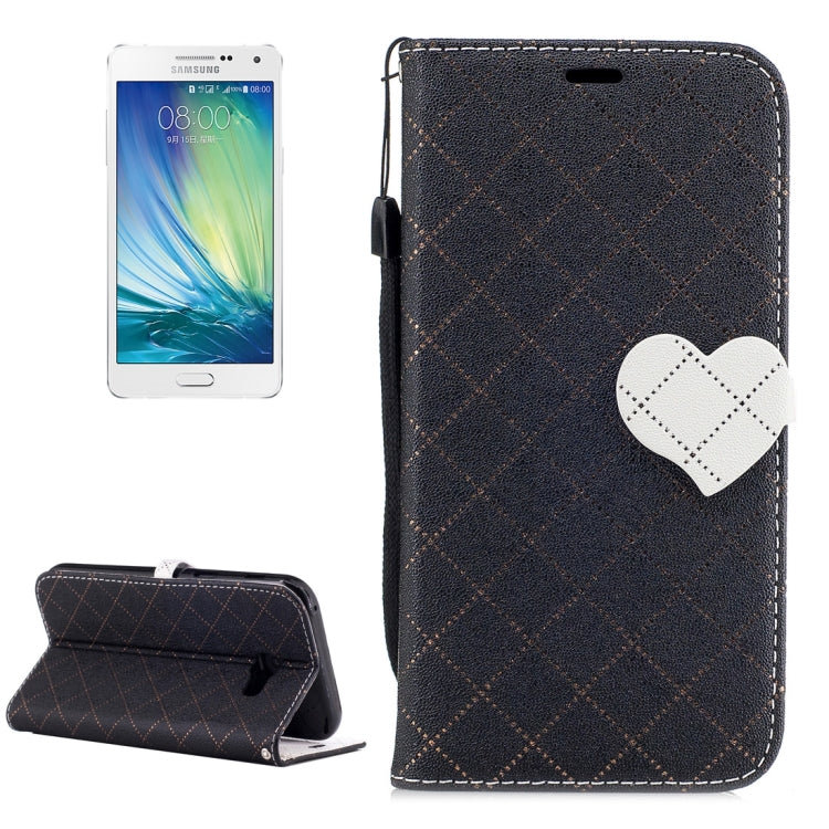 For Galaxy A5 (2017) TPU + PU Love Contrast Color Lattice Horizontal Flip Leather Case with Holder & Card Slots & Wallet & Lanyard