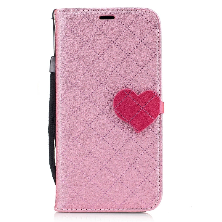 For Galaxy A5 (2017) TPU + PU Love Contrast Color Lattice Horizontal Flip Leather Case with Holder & Card Slots & Wallet & Lanyard