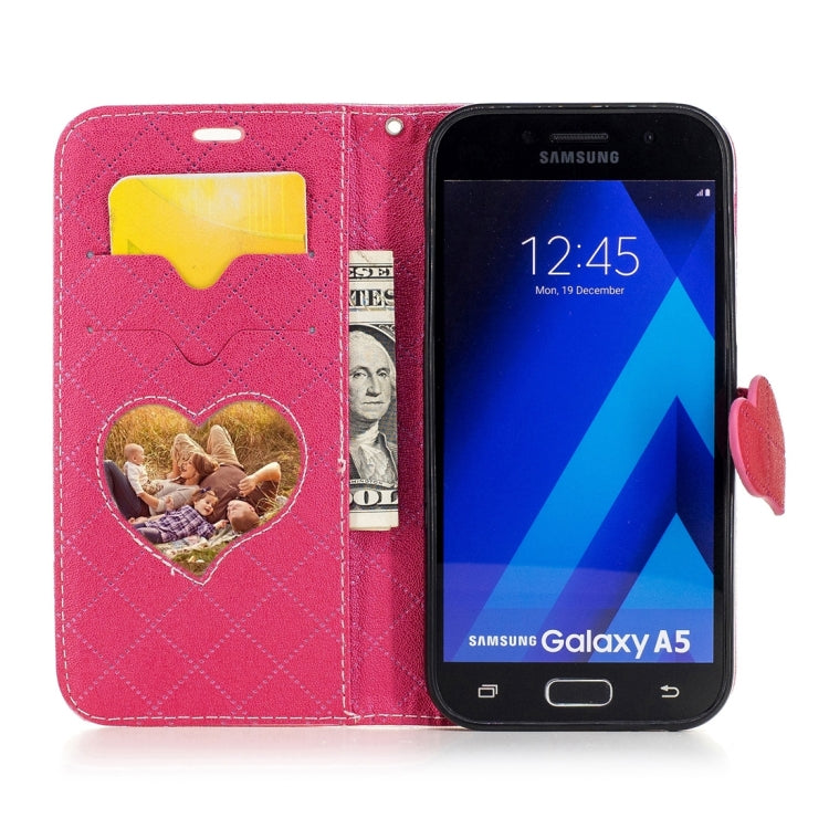 For Galaxy A5 (2017) TPU + PU Love Contrast Color Lattice Horizontal Flip Leather Case with Holder & Card Slots & Wallet & Lanyard