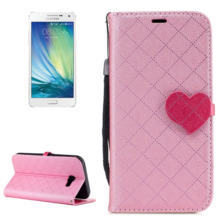 For Galaxy A5 (2017) TPU + PU Love Contrast Color Lattice Horizontal Flip Leather Case with Holder & Card Slots & Wallet & Lanyard