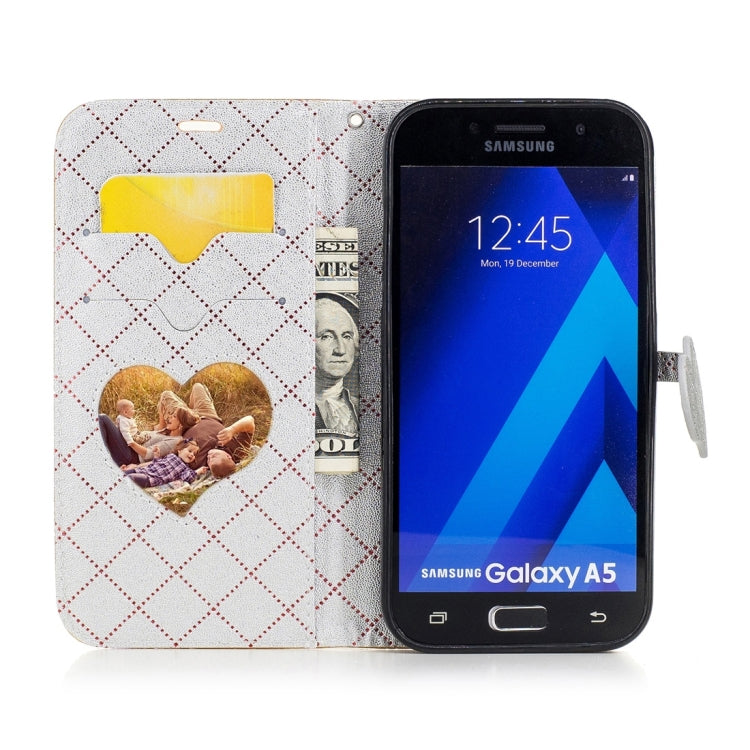 For Galaxy A5 (2017) TPU + PU Love Contrast Color Lattice Horizontal Flip Leather Case with Holder & Card Slots & Wallet & Lanyard