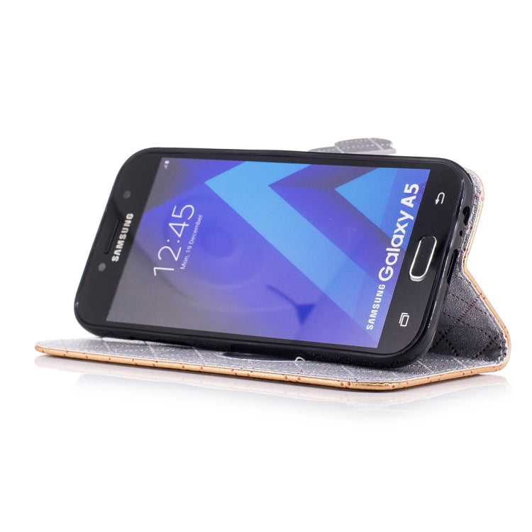 For Galaxy A5 (2017) TPU + PU Love Contrast Color Lattice Horizontal Flip Leather Case with Holder & Card Slots & Wallet & Lanyard