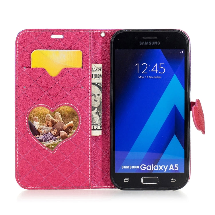 For Galaxy A5 (2017) TPU + PU Love Contrast Color Lattice Horizontal Flip Leather Case with Holder & Card Slots & Wallet & Lanyard