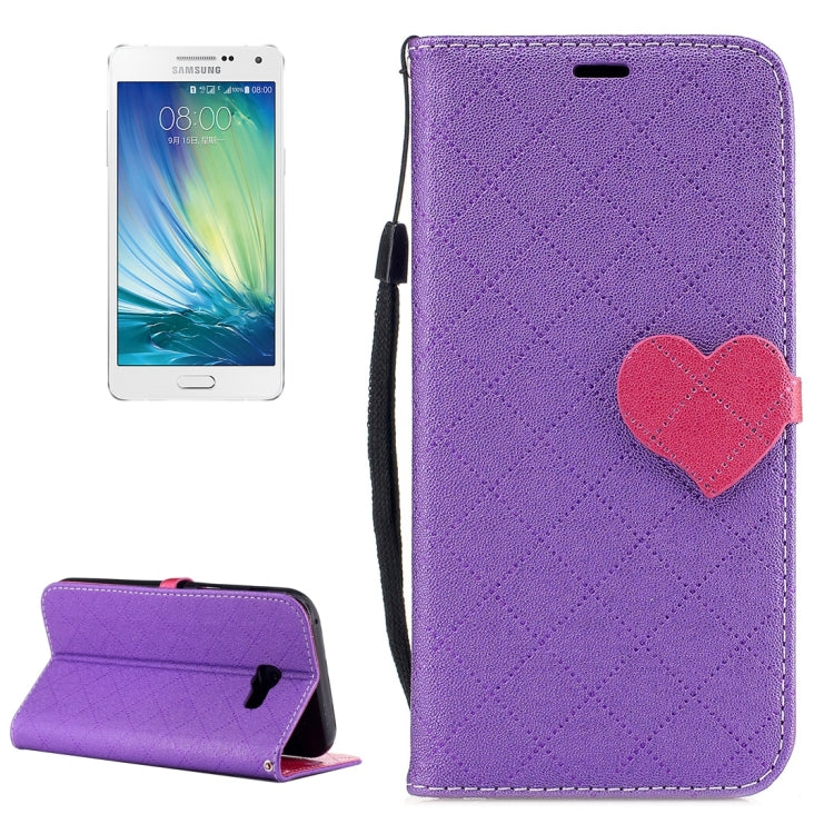 For Galaxy A5 (2017) TPU + PU Love Contrast Color Lattice Horizontal Flip Leather Case with Holder & Card Slots & Wallet & Lanyard