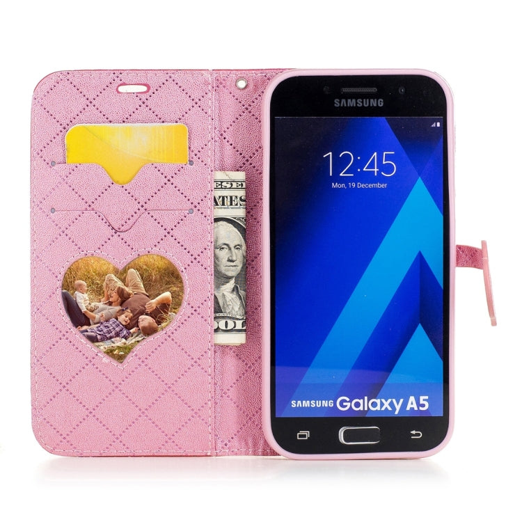 For Galaxy A5 (2017) TPU + PU Love Contrast Color Lattice Horizontal Flip Leather Case with Holder & Card Slots & Wallet & Lanyard