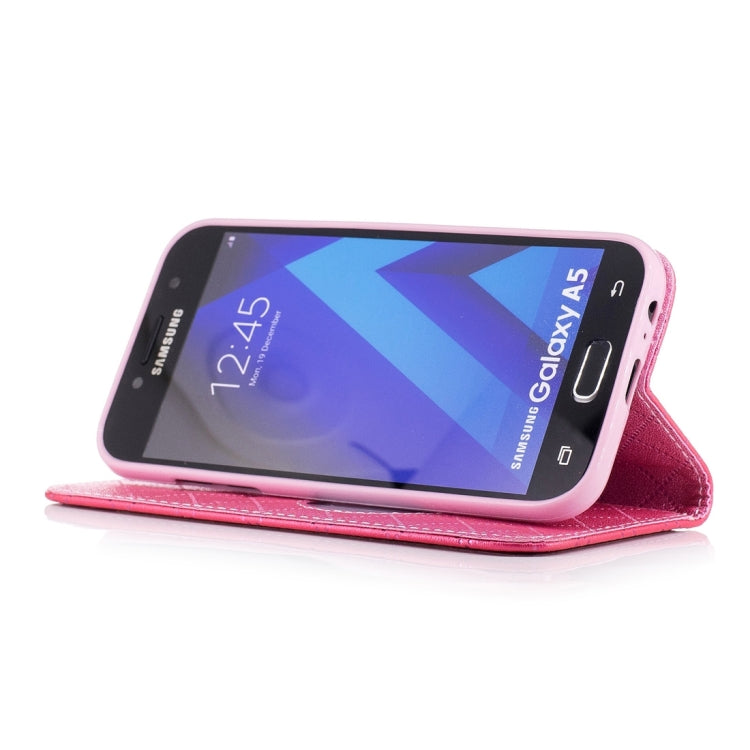 For Galaxy A5 (2017) TPU + PU Love Contrast Color Lattice Horizontal Flip Leather Case with Holder & Card Slots & Wallet & Lanyard
