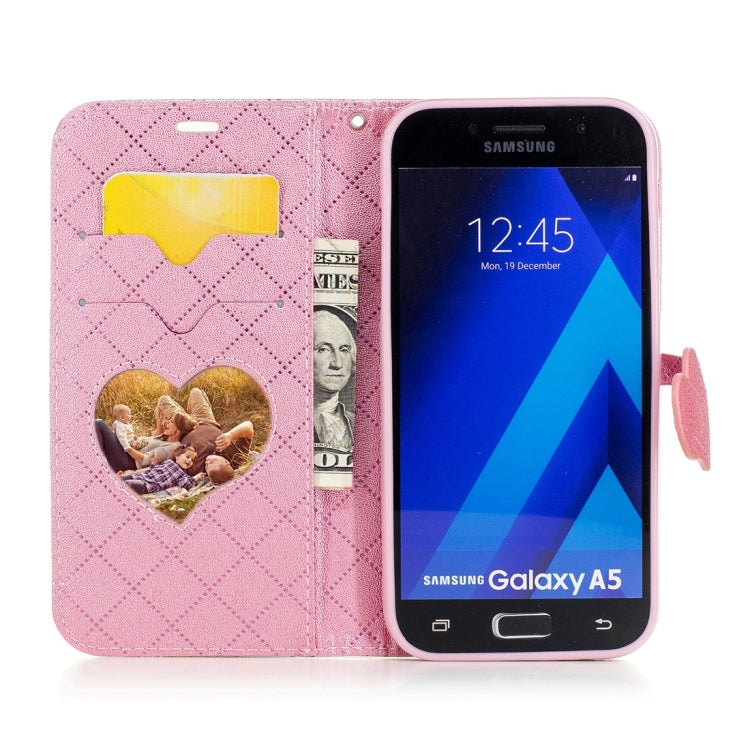 For Galaxy A5 (2017) TPU + PU Love Contrast Color Lattice Horizontal Flip Leather Case with Holder & Card Slots & Wallet & Lanyard