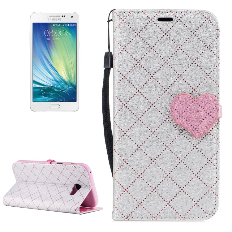 For Galaxy A5 (2017) TPU + PU Love Contrast Color Lattice Horizontal Flip Leather Case with Holder & Card Slots & Wallet & Lanyard