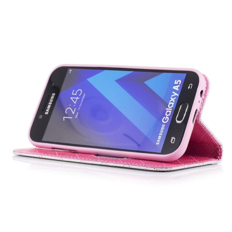 For Galaxy A5 (2017) TPU + PU Love Contrast Color Lattice Horizontal Flip Leather Case with Holder & Card Slots & Wallet & Lanyard