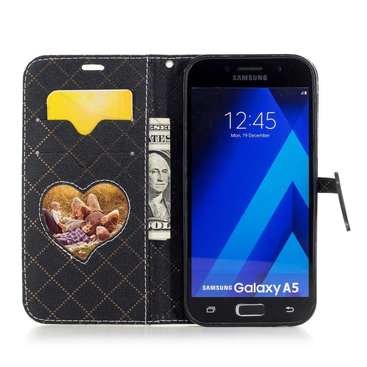 For Galaxy A5 (2017) TPU + PU Love Contrast Color Lattice Horizontal Flip Leather Case with Holder & Card Slots & Wallet & Lanyard