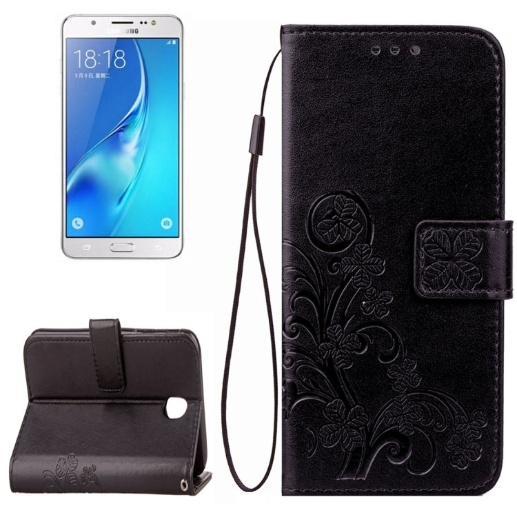For Galaxy J7 (2017) (EU Version) Lucky Clover Pressed Flowers Pattern TPU+PU Horizontal Flip Leather Case with Holder & Card Slots & Wallet & Lanyard