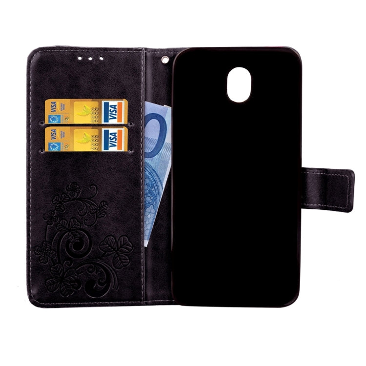 For Galaxy J7 (2017) (EU Version) Lucky Clover Pressed Flowers Pattern TPU+PU Horizontal Flip Leather Case with Holder & Card Slots & Wallet & Lanyard