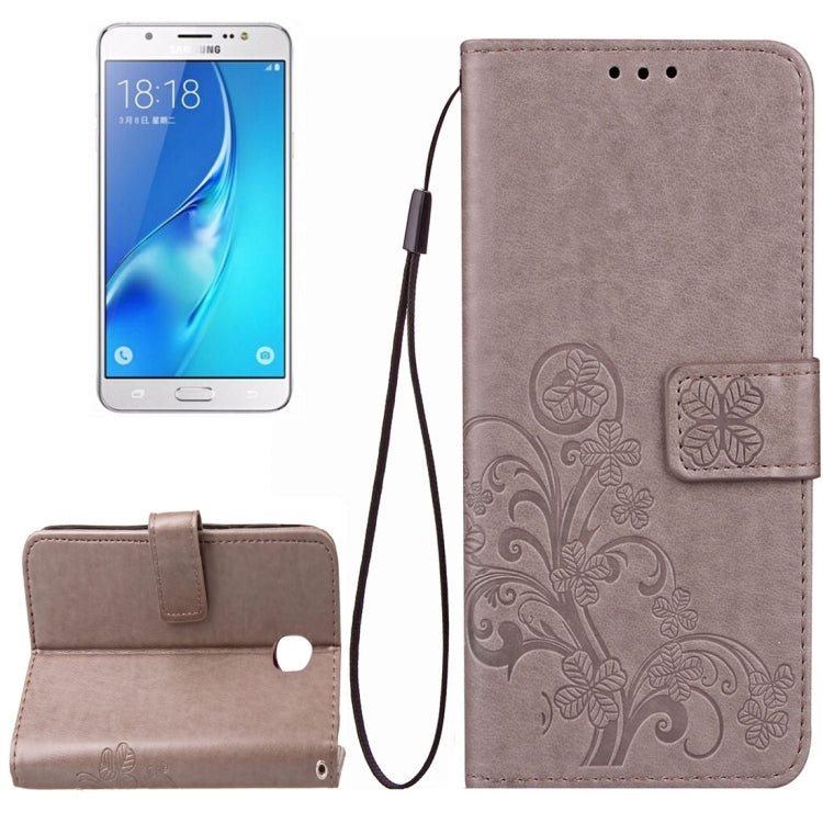 For Galaxy J7 (2017) (EU Version) Lucky Clover Pressed Flowers Pattern TPU+PU Horizontal Flip Leather Case with Holder & Card Slots & Wallet & Lanyard
