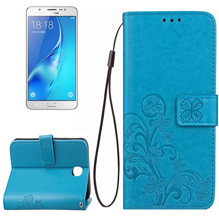 For Galaxy J7 (2017) (EU Version) Lucky Clover Pressed Flowers Pattern TPU+PU Horizontal Flip Leather Case with Holder & Card Slots & Wallet & Lanyard