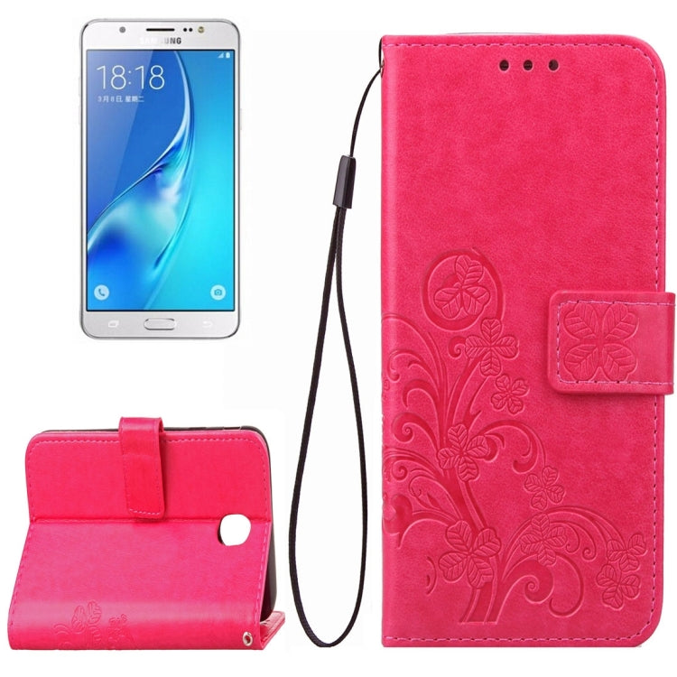 For Galaxy J7 (2017) (EU Version) Lucky Clover Pressed Flowers Pattern TPU+PU Horizontal Flip Leather Case with Holder & Card Slots & Wallet & Lanyard
