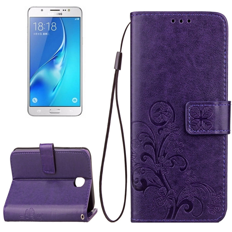 For Galaxy J7 (2017) (EU Version) Lucky Clover Pressed Flowers Pattern TPU+PU Horizontal Flip Leather Case with Holder & Card Slots & Wallet & Lanyard