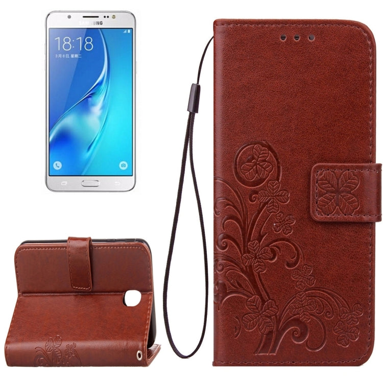 For Galaxy J7 (2017) (EU Version) Lucky Clover Pressed Flowers Pattern TPU+PU Horizontal Flip Leather Case with Holder & Card Slots & Wallet & Lanyard
