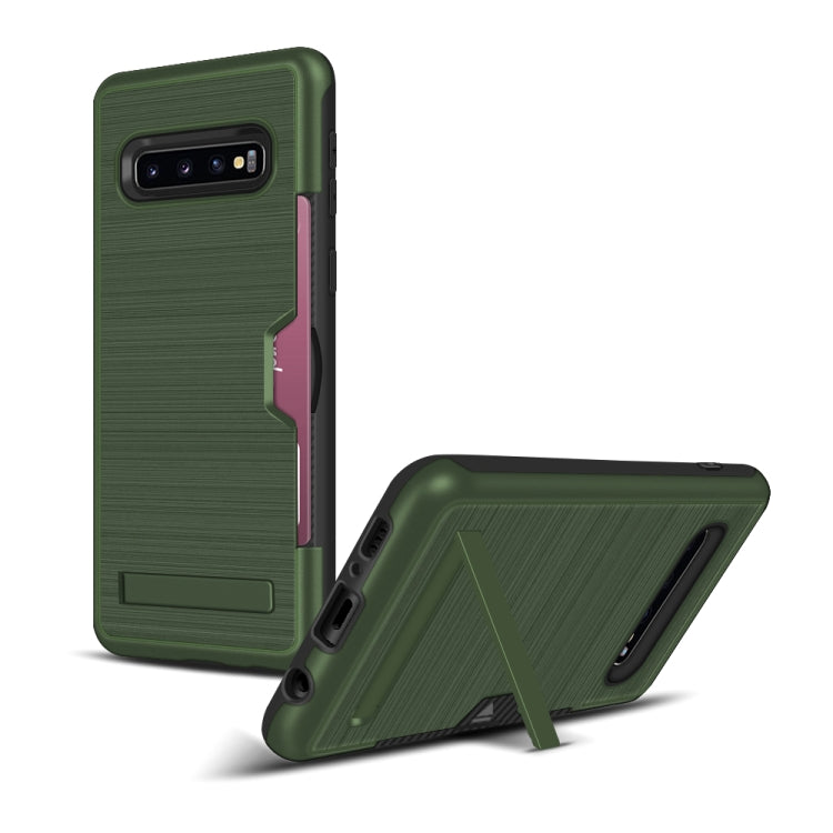 TPU + PC Brushed Texture Protective Back Cover Case for Galaxy S10,with Card Slot & Holder